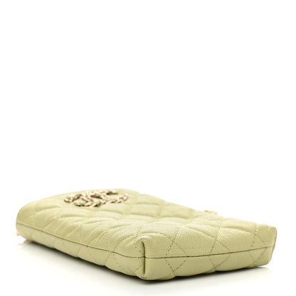 Chanel Caviar Quilted French New Wave Phone Holder With Chain Light Green 4 of 13