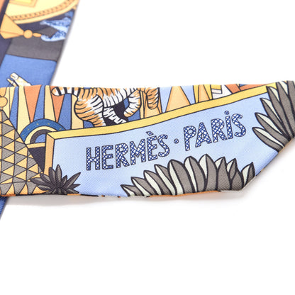Hermes Silk Animapolis Twilly Ocre Bleu Vert 3 of 4