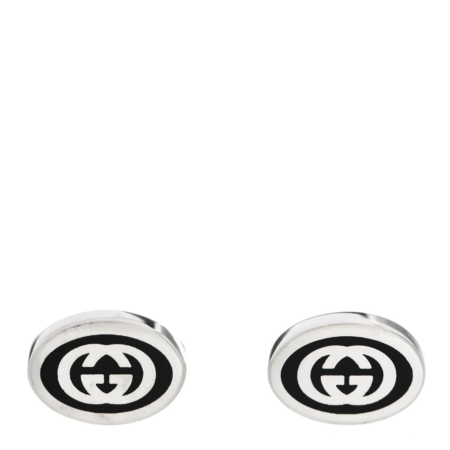 Sterling Silver Enamel Interlocking G Cufflinks Black