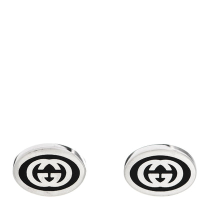 Gucci Sterling Silver Enamel Interlocking G Cufflinks Black 1 of 6