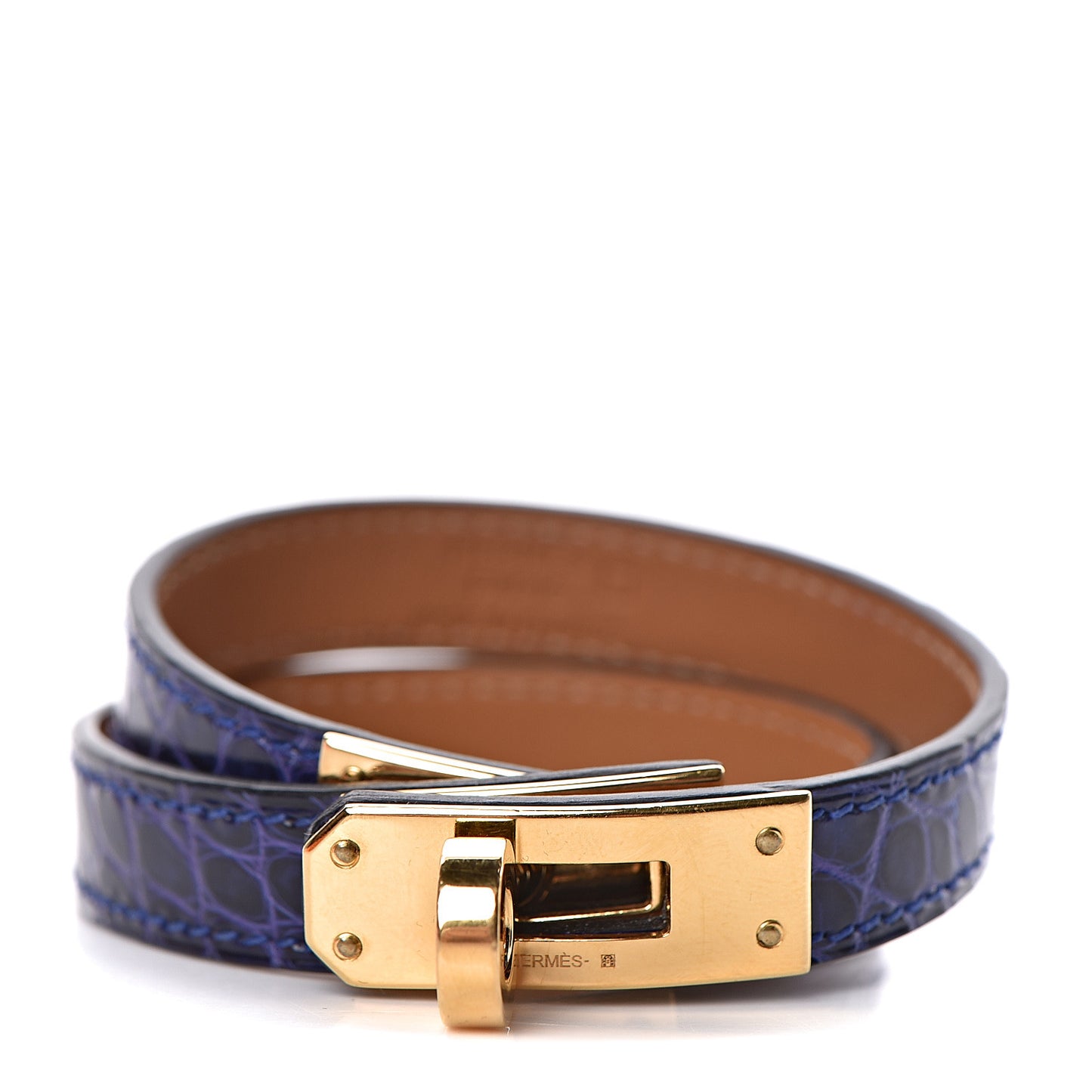 Shiny Alligator Kelly Double Tour Bracelet T3 Bleu Electrique