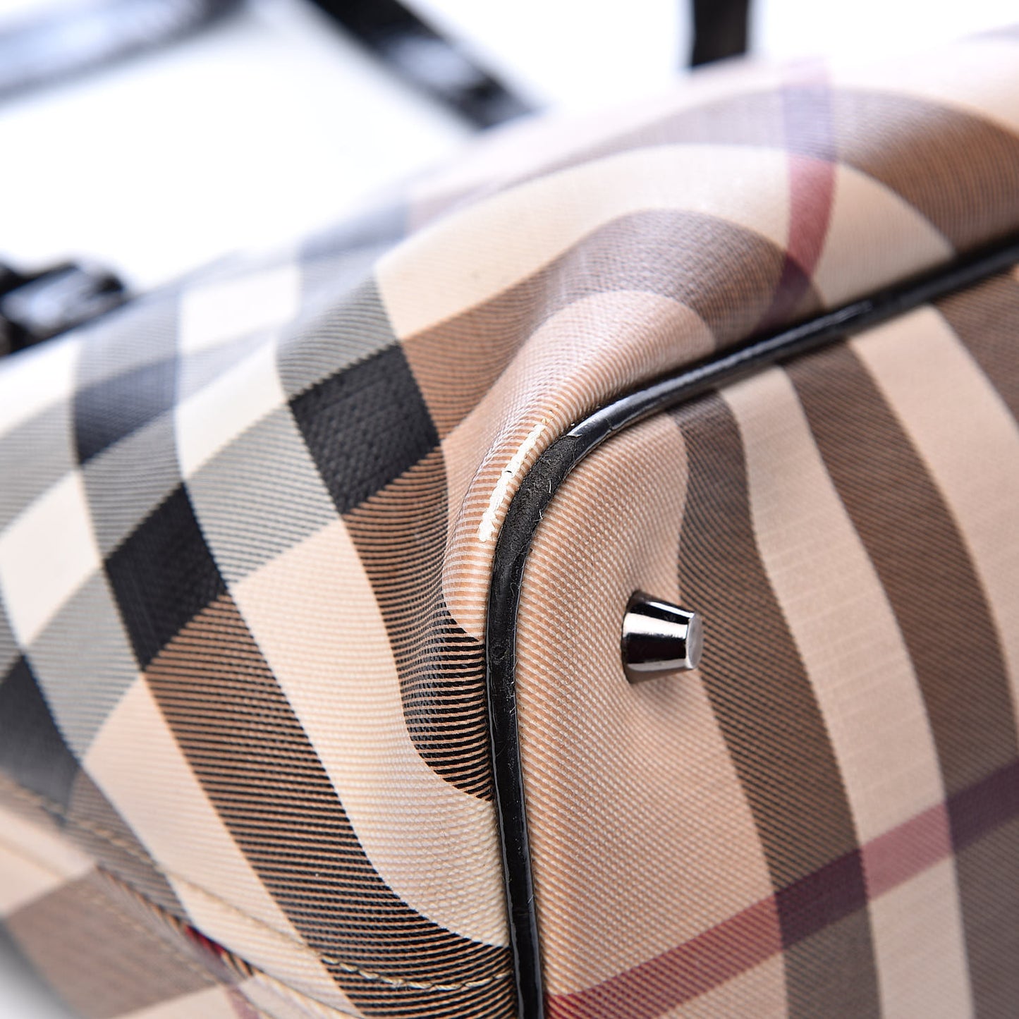 Patent Trim Nova Check Shopper Tote Black