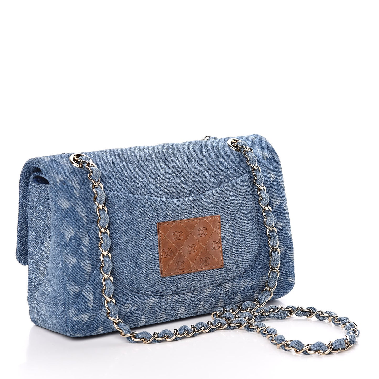 Denim Quilted Medium Double Flap Blue