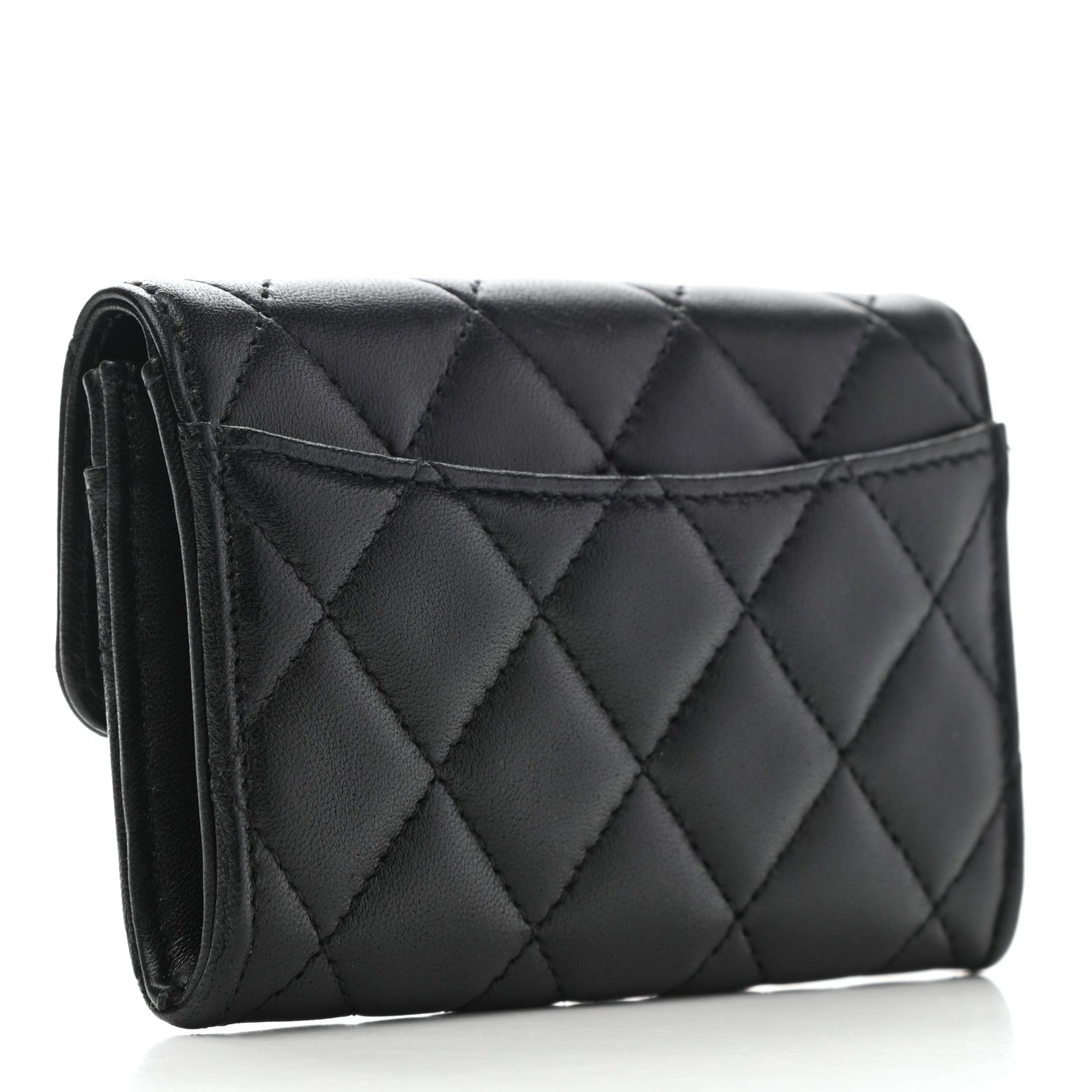 Chanel Lambskin Quilted Flap Card Holder Wallet Black 3 of 9