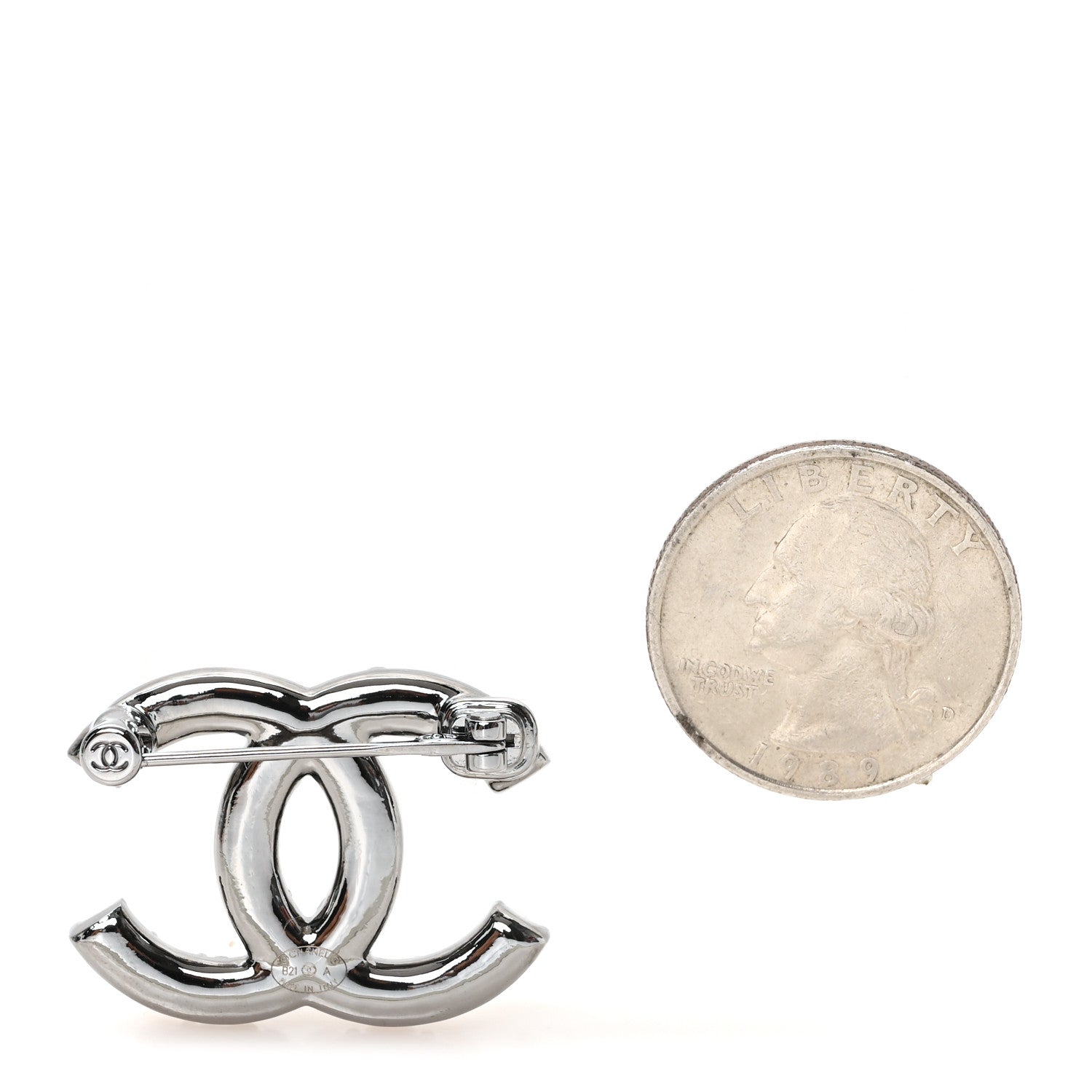 Chanel Pearl Crystal CC Brooch Ruthenium 2 of 3