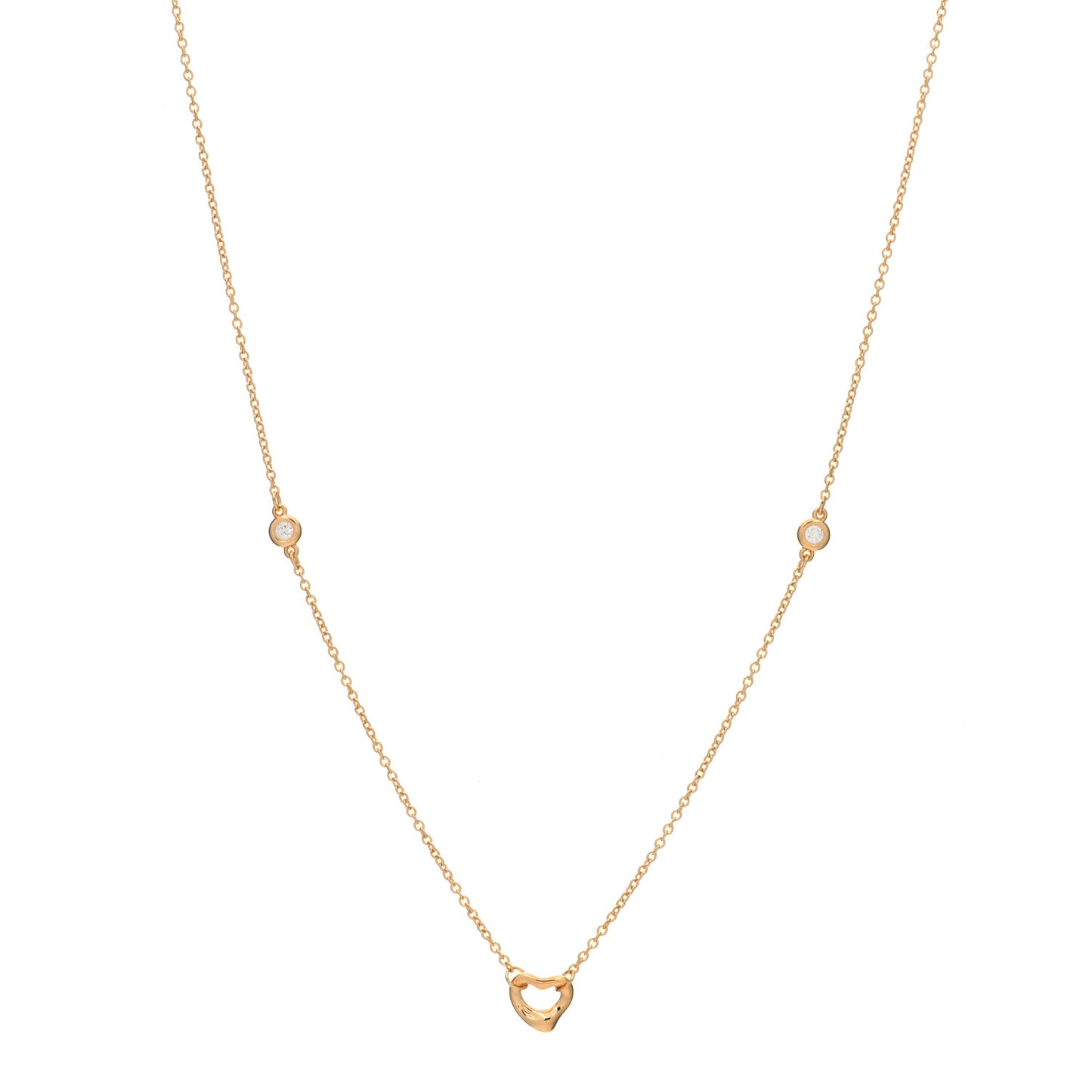 18K Rose Gold 2 Diamond Elsa Peretti Diamonds by the Yard Open Heart Pendant Necklace