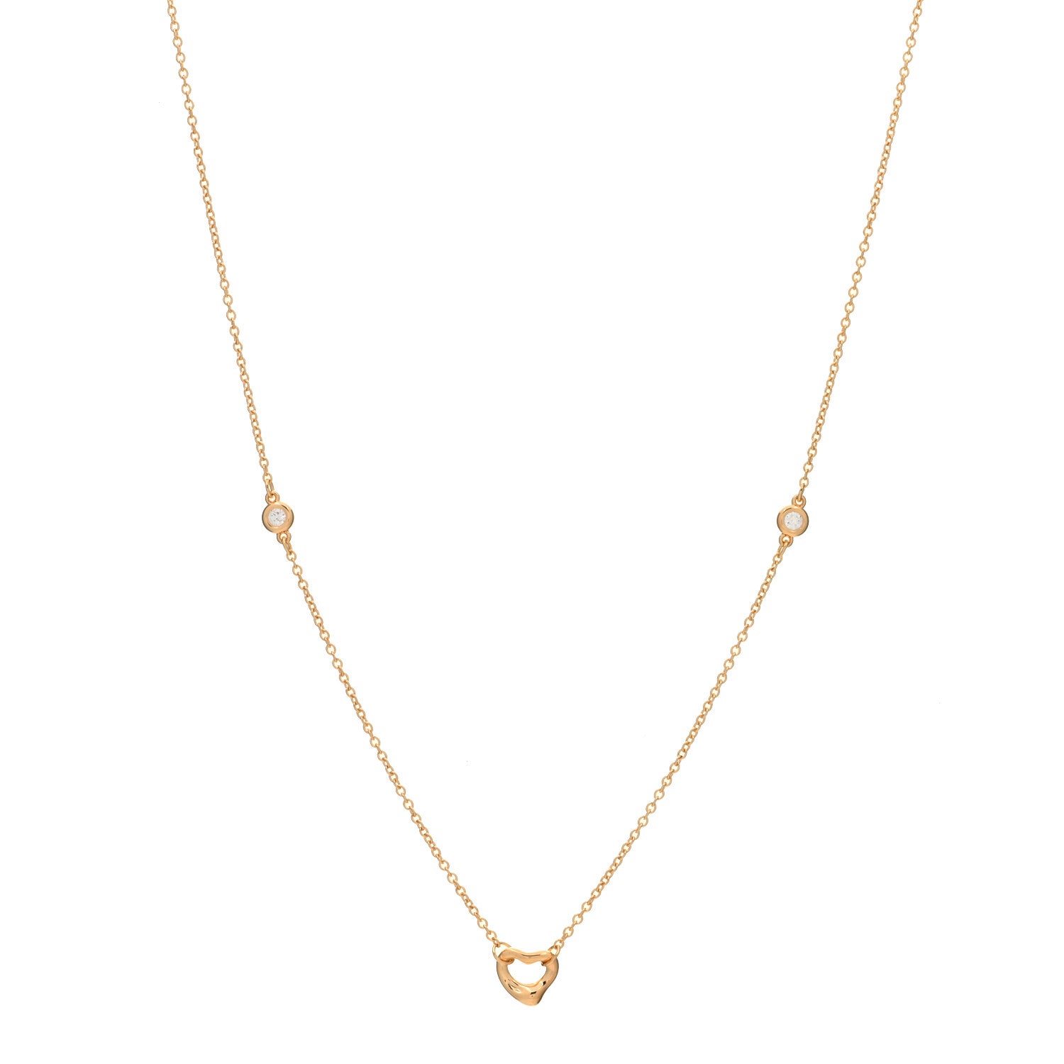 Tiffany 18K Rose Gold 2 Diamond Elsa Peretti Diamonds by the Yard Open Heart Pendant Necklace 1 of 3