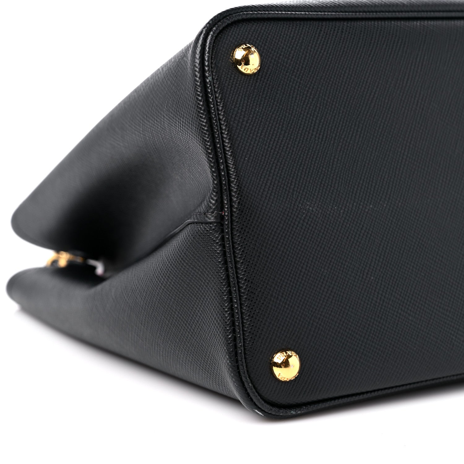 Prada Saffiano Cuir Medium Double Bag Black Fuoco 7 of 10