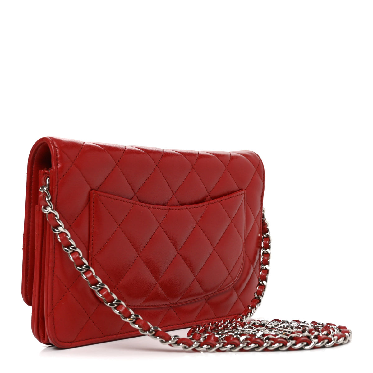 Chanel Lambskin Quilted Wallet On Chain WOC Red 3 of 11