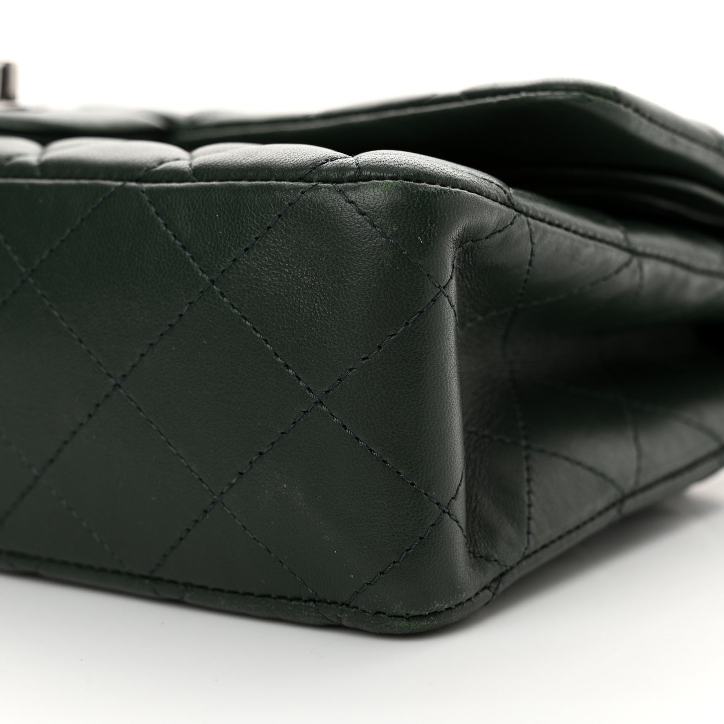 Lambskin Quilted Medium Double Flap Green