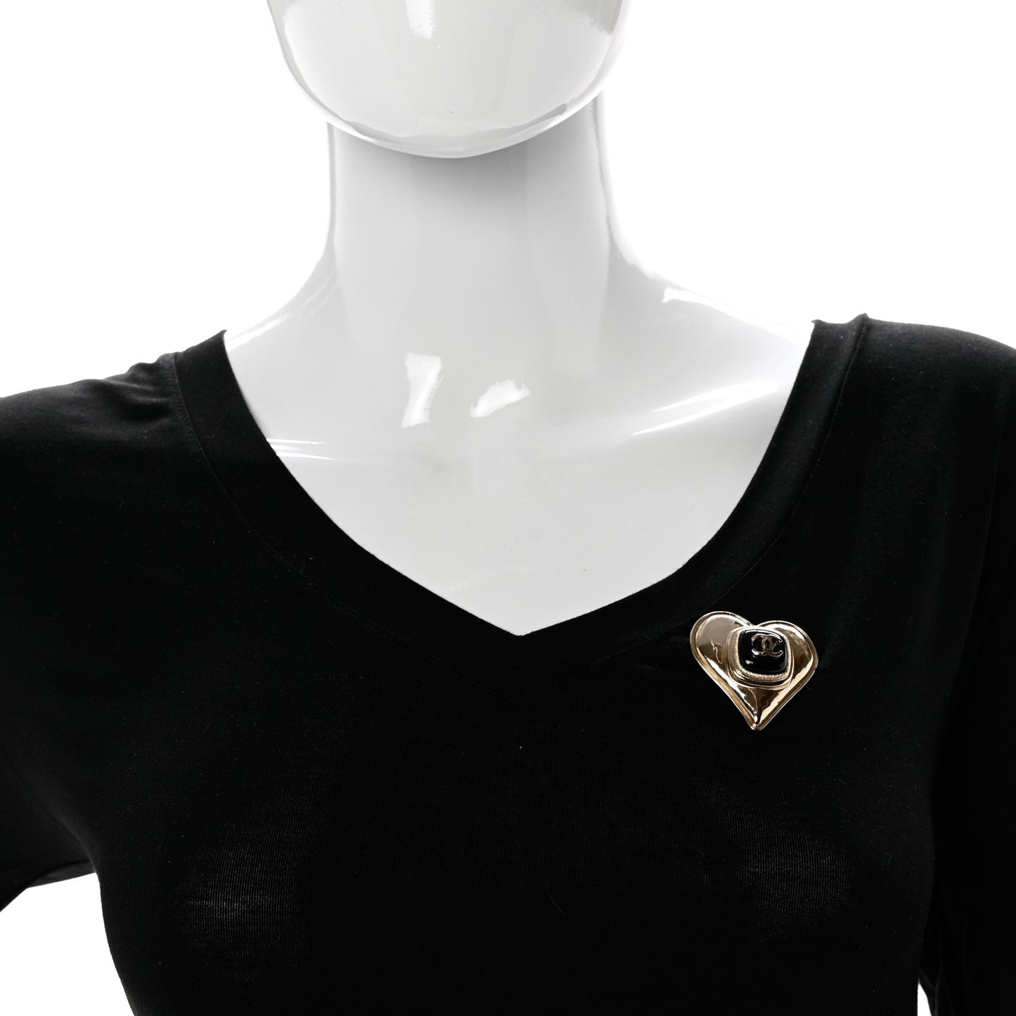Metal Enamel CC Heart Brooch Gold Black