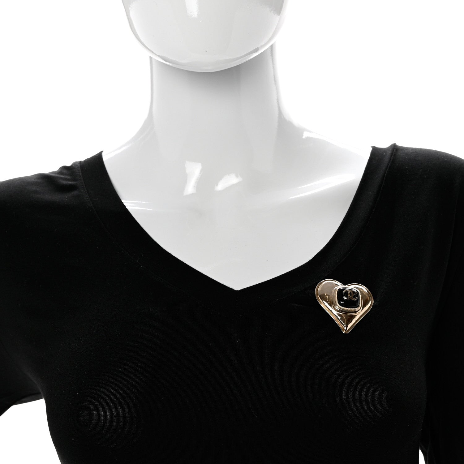 Chanel Metal Enamel CC Heart Brooch Gold Black 2 of 4