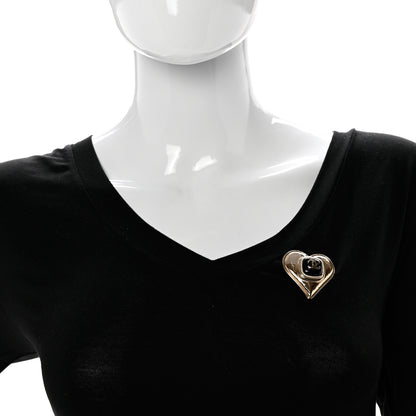 Chanel Metal Enamel CC Heart Brooch Gold Black 2 of 4
