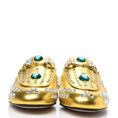 Gucci Metallic Nappa Crystal Womens Princetown Slippers 37 Gold 2 of 9