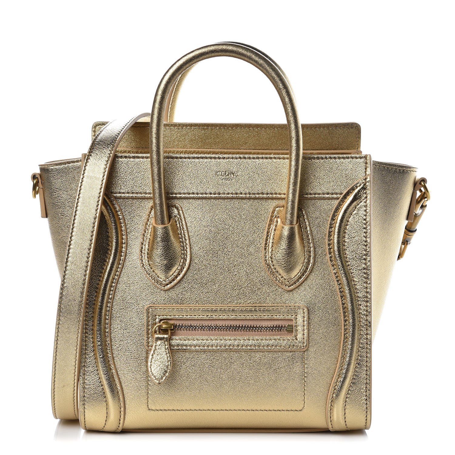 Celine Laminated Lambskin Nano Luggage Gold 1 of 13