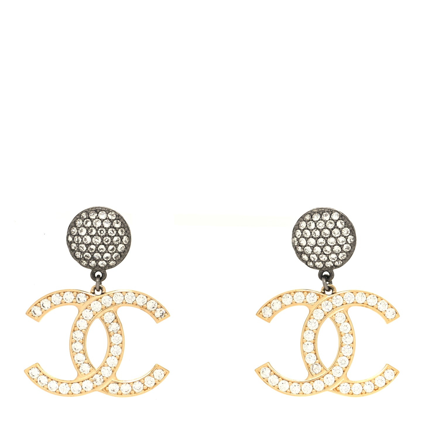 Crystal CC Drop Earrings Gold Ruthenium
