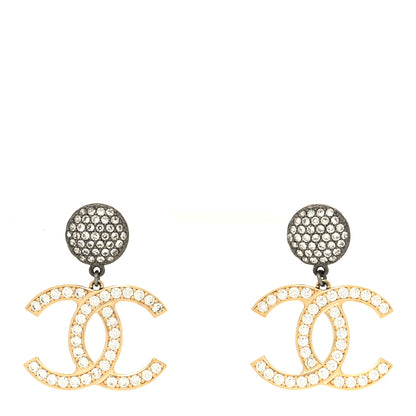Chanel Crystal CC Drop Earrings Gold Ruthenium 1 of 4