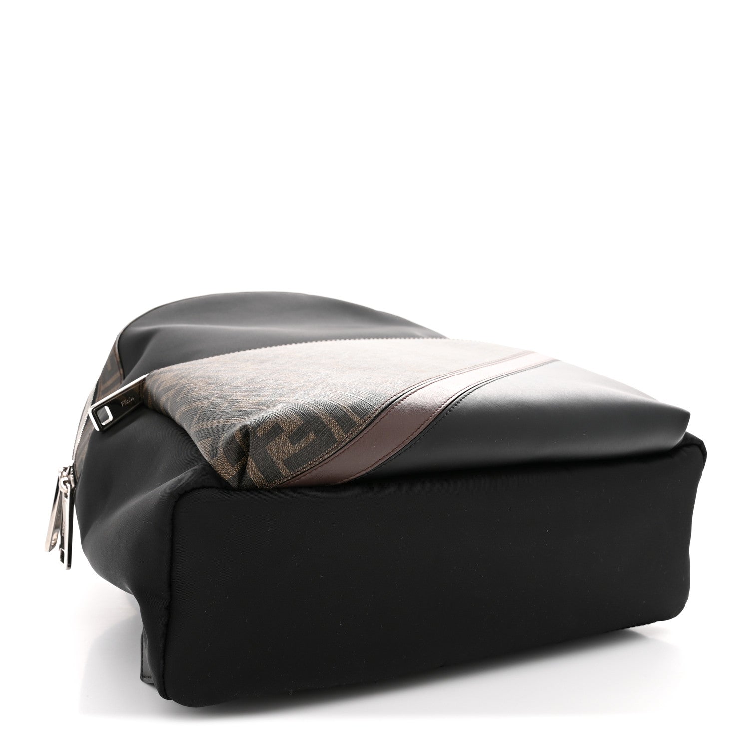 Fendi Glazed Fabric Nylon FF 1974 Diagonal Pouch Pocket Backpack Tobacco Moresco Black 4 of 10