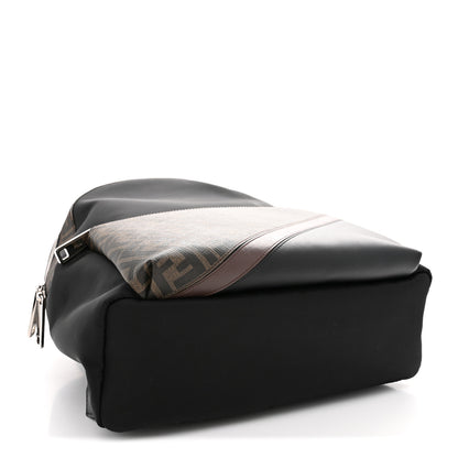 Fendi Glazed Fabric Nylon FF 1974 Diagonal Pouch Pocket Backpack Tobacco Moresco Black 4 of 10