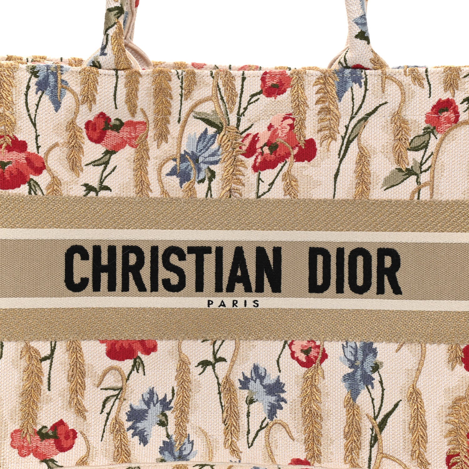Christian Dior Canvas Embroidered Medium Hibiscus Book Tote Beige Multicolor 7 of 10