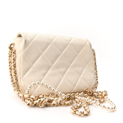 Chanel Shiny Lambskin Quilted Pearl Twist Mini Square Flap White 4 of 19