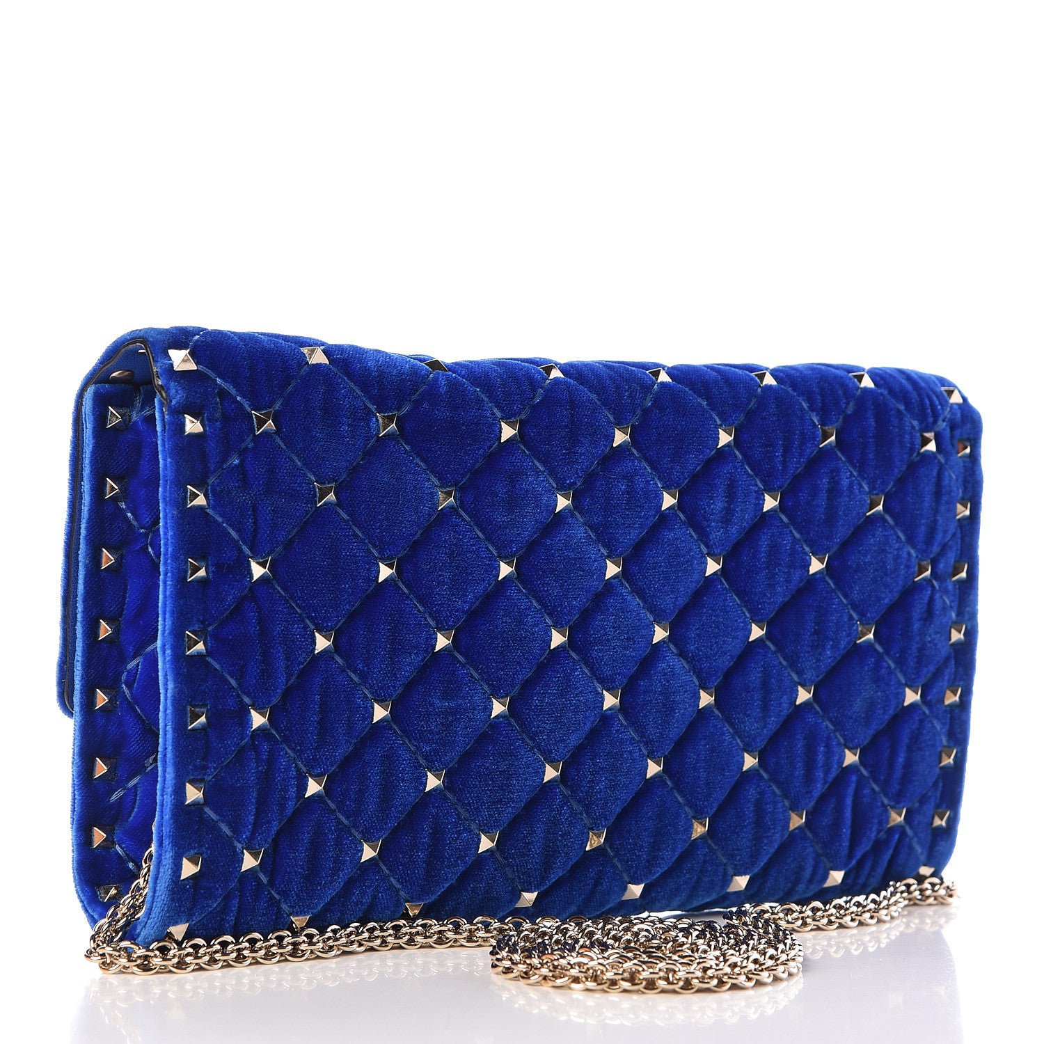 Valentino Garavani Velvet Rockstud Spike Wallet on Chain Acid Blue 3 of 9