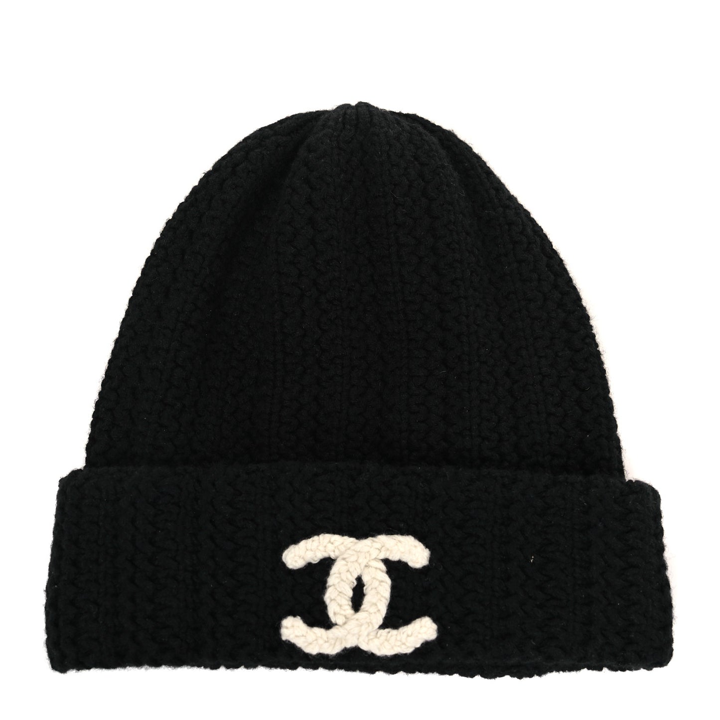 Wool Cashmere CC Beanie Hat Black White