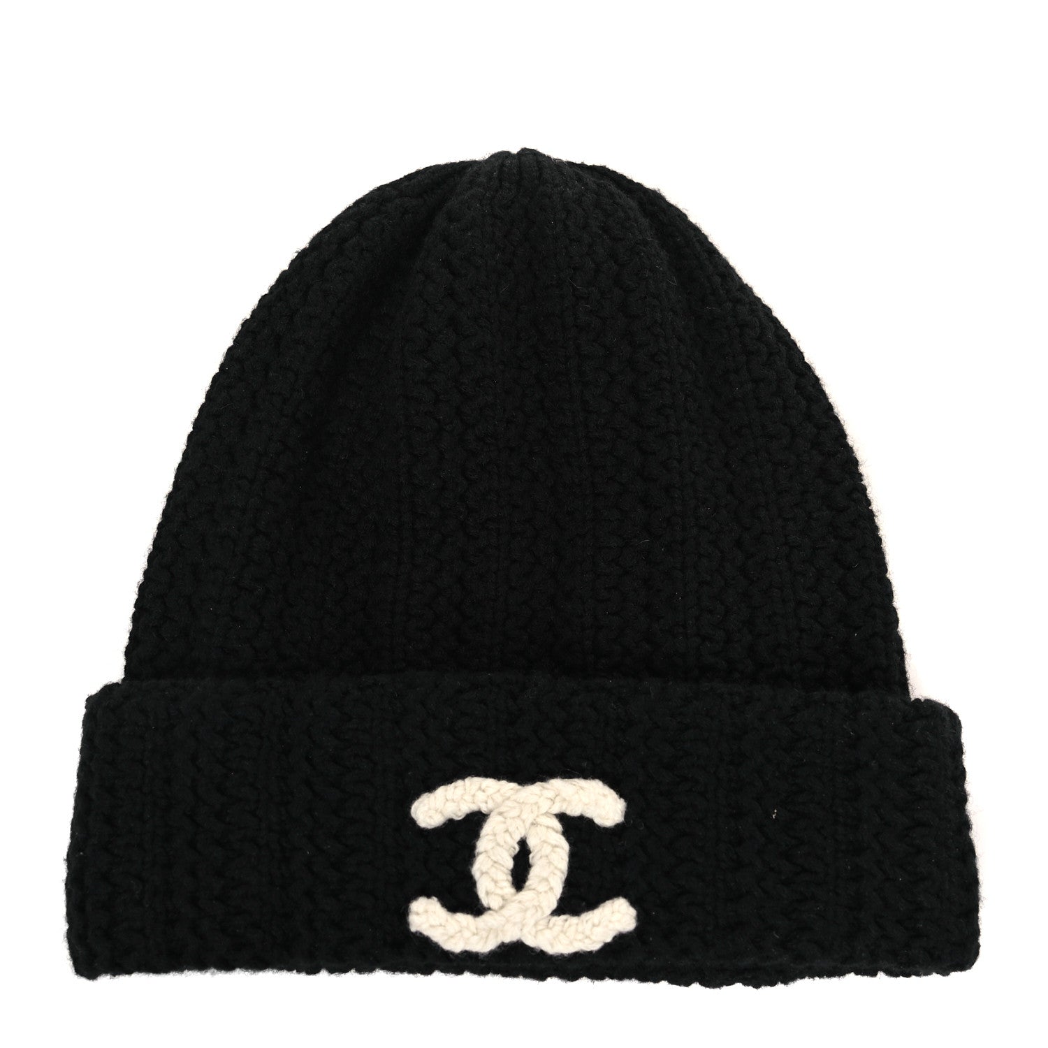 Chanel Wool Cashmere CC Beanie Hat Black White 1 of 3