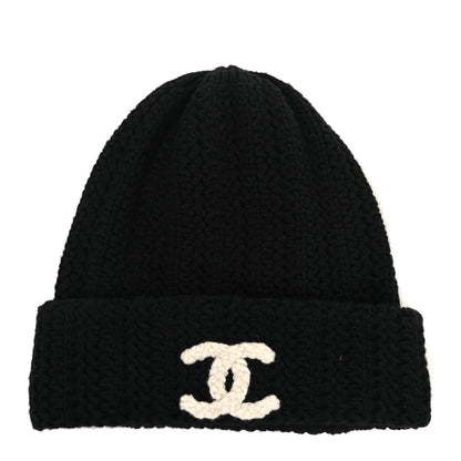 Chanel Wool Cashmere CC Beanie Hat Black White 1 of 3