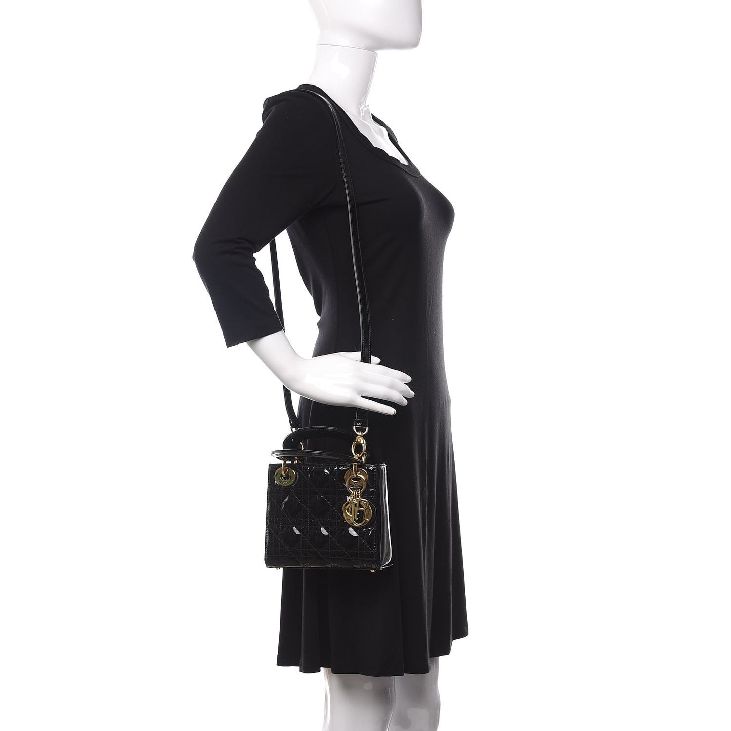 Patent Cannage Mini Lady Dior Black
