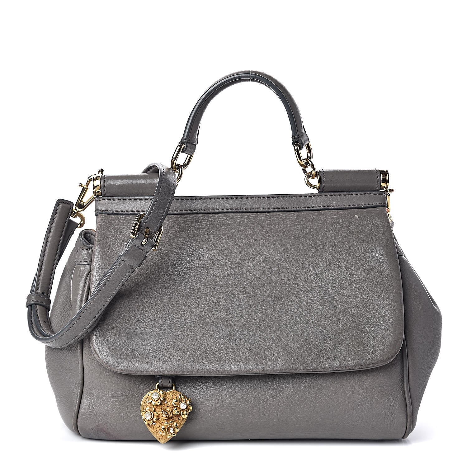 Dolce & Gabbana Grained Deerskin Medium Miss Sicily Satchel Grey 1 of 12