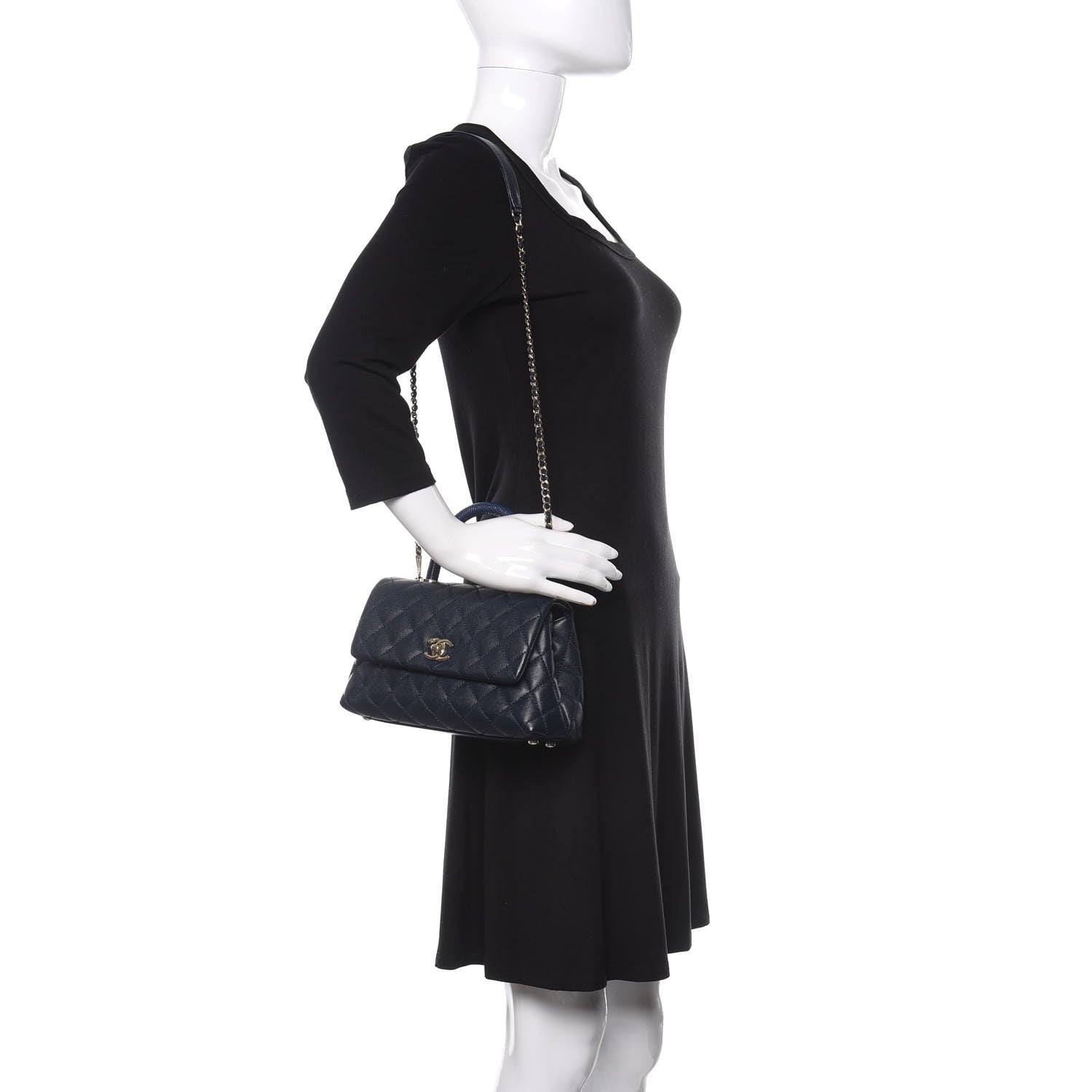 Chanel Caviar Quilted Lizard Embossed Mini Coco Handle Flap Navy 2 of 9