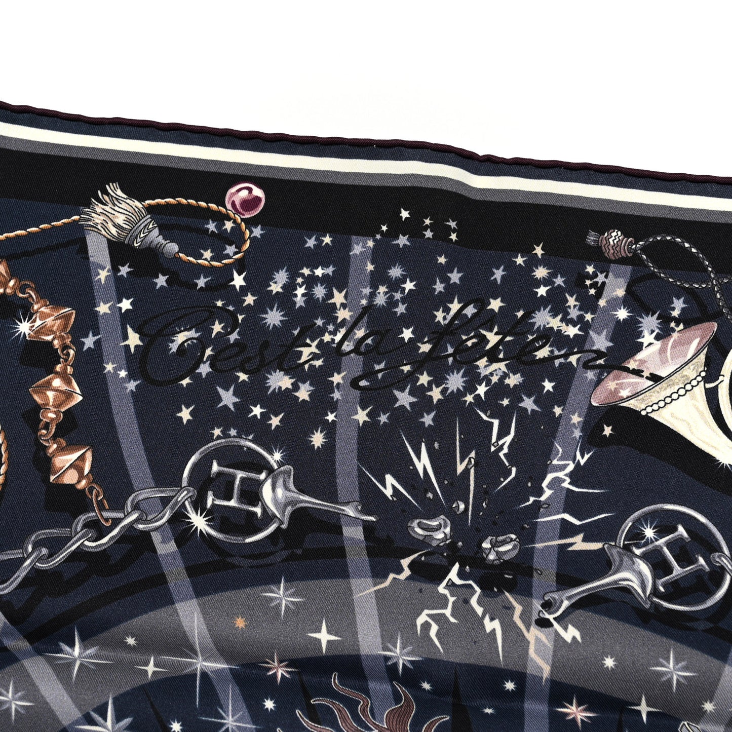 Silk Vintage C'Est La Fete Scarf 70 Bleu Nuit Gris Prune