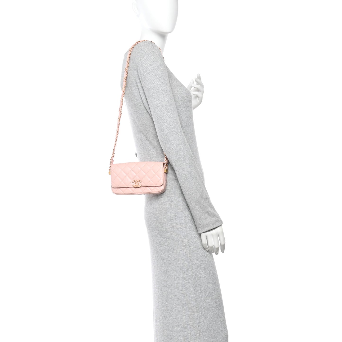 Crumpled Calfskin Quilted Braided CC Mini Flap Light Pink