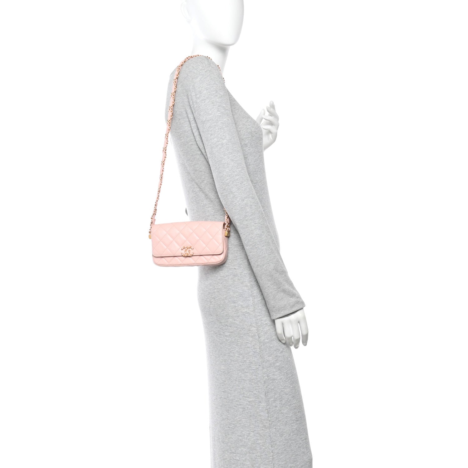 Chanel Crumpled Calfskin Quilted Braided CC Mini Flap Light Pink 2 of 13