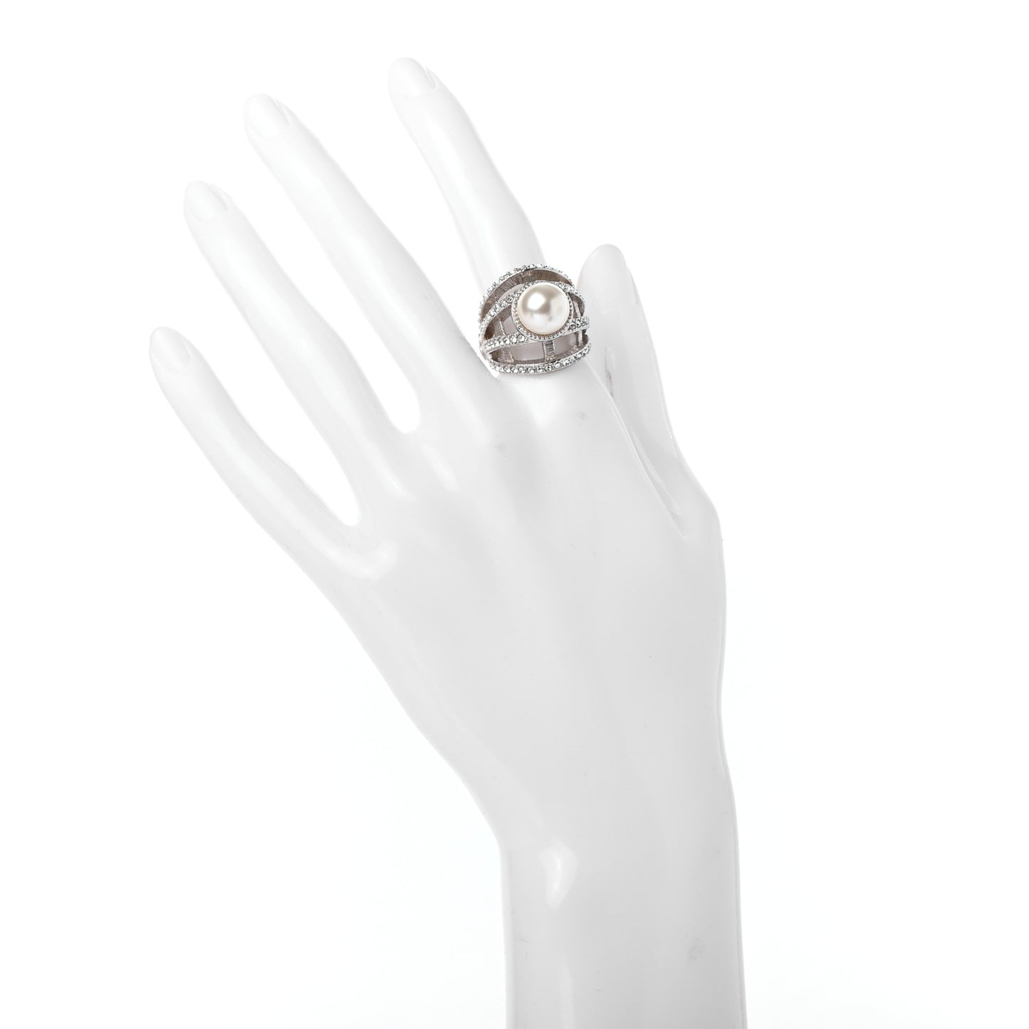 Pearl Crystal Ring 6 Silver