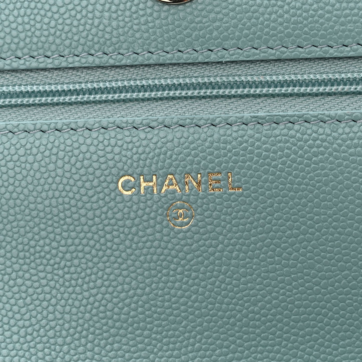 Caviar Quilted Wallet On Chain WOC Light Blue