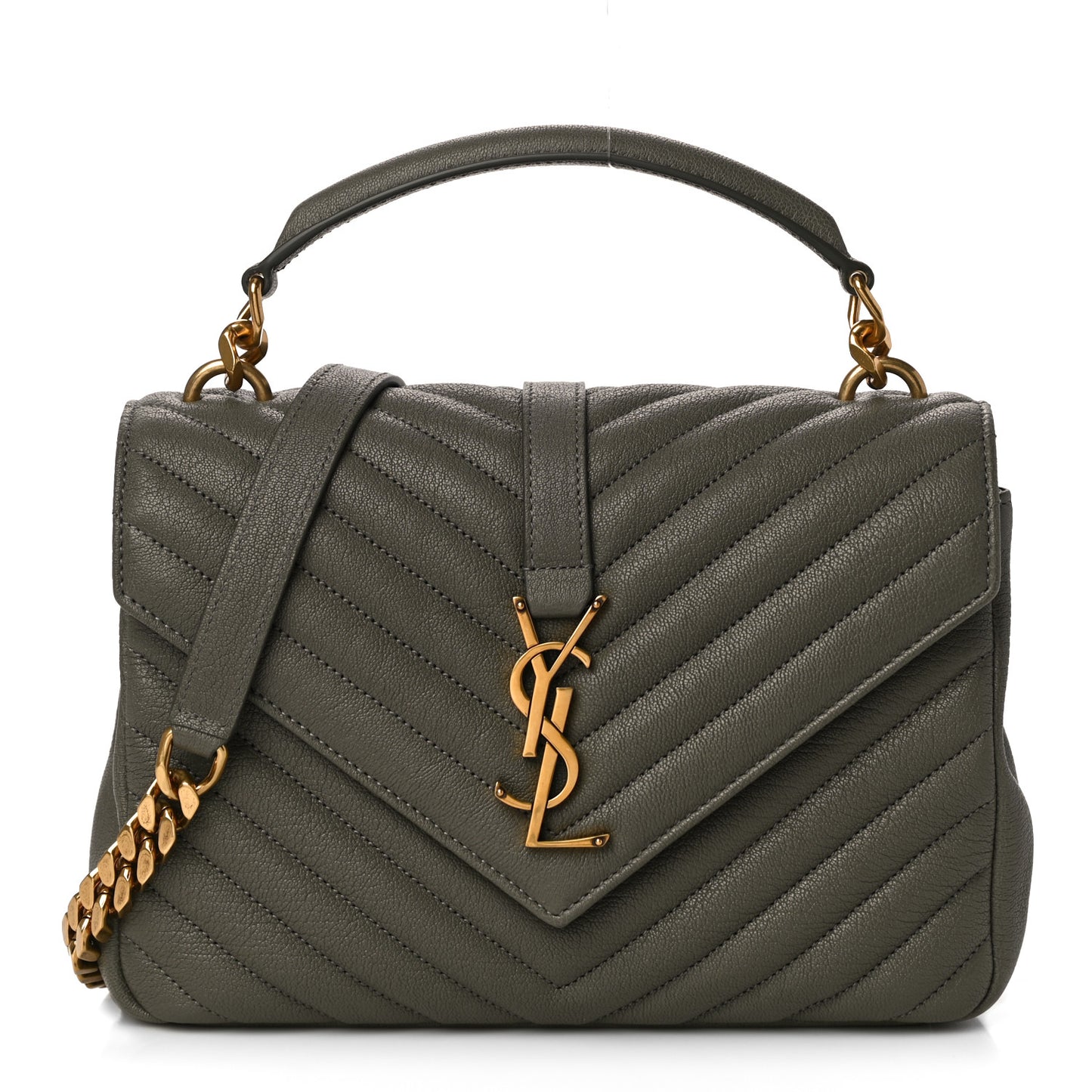 Sheepskin Matelasse Chevron Monogram Medium College Bag Fog
