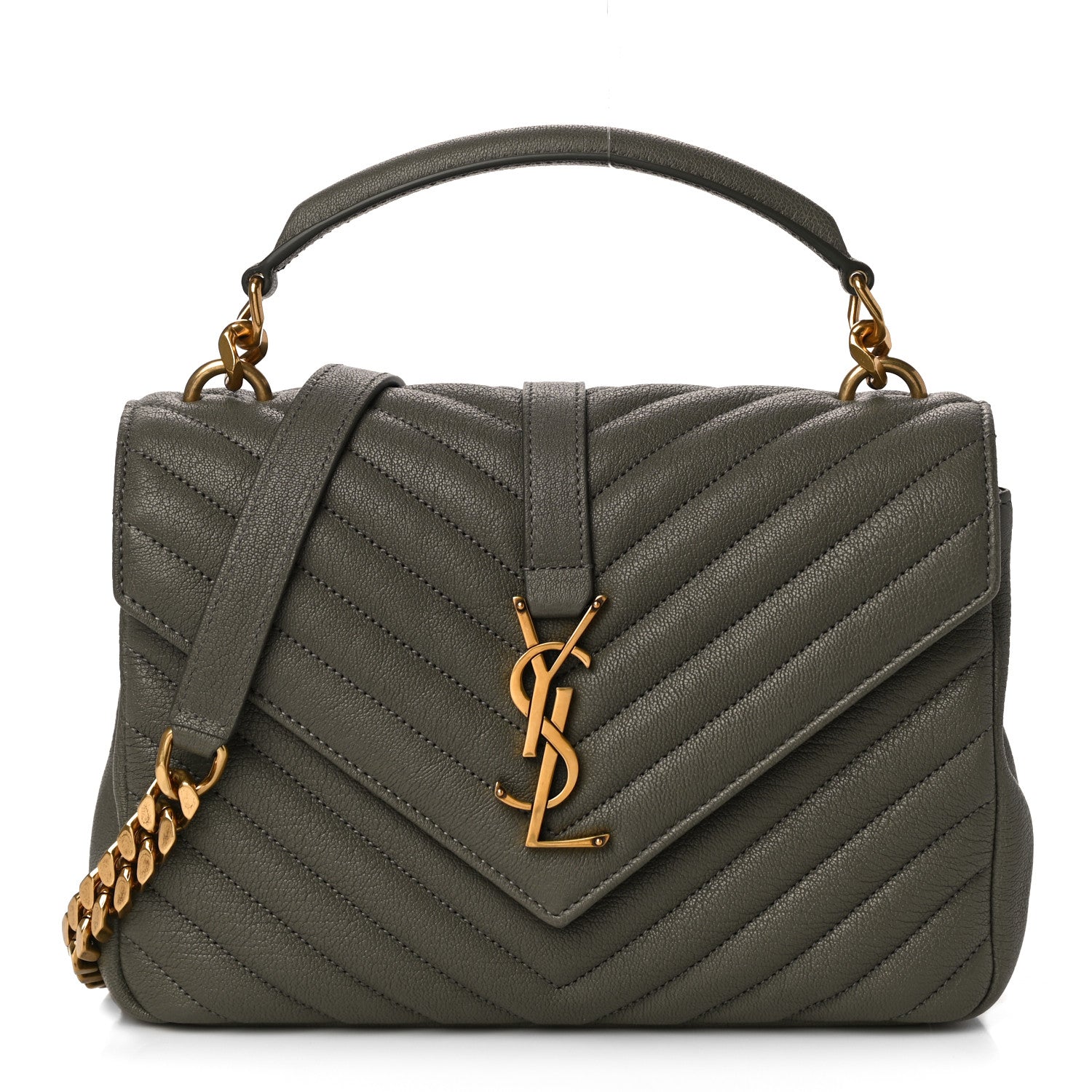 Saint Laurent Sheepskin Matelasse Chevron Monogram Medium College Bag Fog 1 of 8