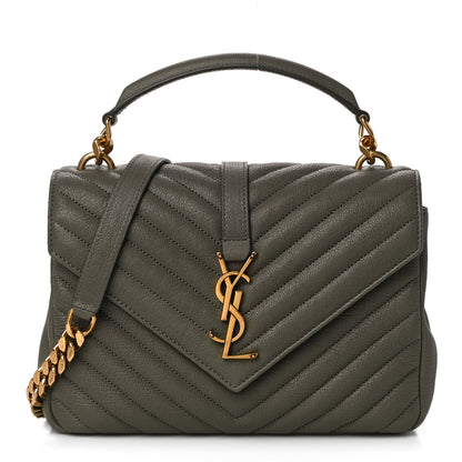 Saint Laurent Sheepskin Matelasse Chevron Monogram Medium College Bag Fog 1 of 8