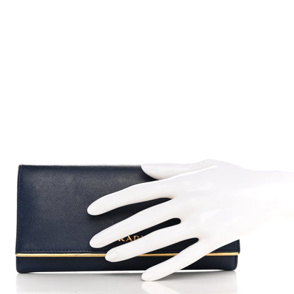 Prada Saffiano Metal Bar Continental Flap Wallet Bluette 3 of 14