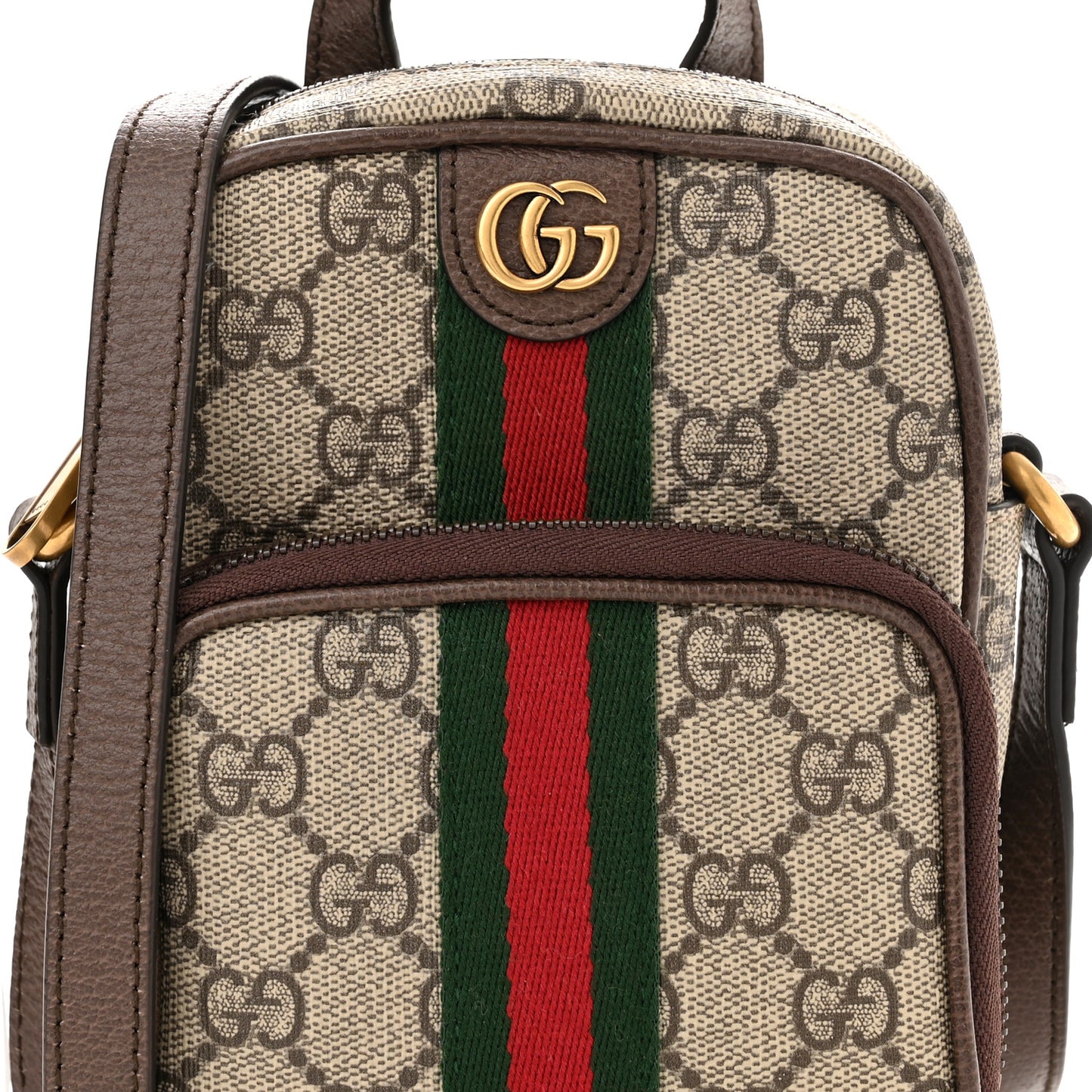 GG Supreme Monogram Web Mini Ophidia Double Zip Messenger Bag Beige New Acero