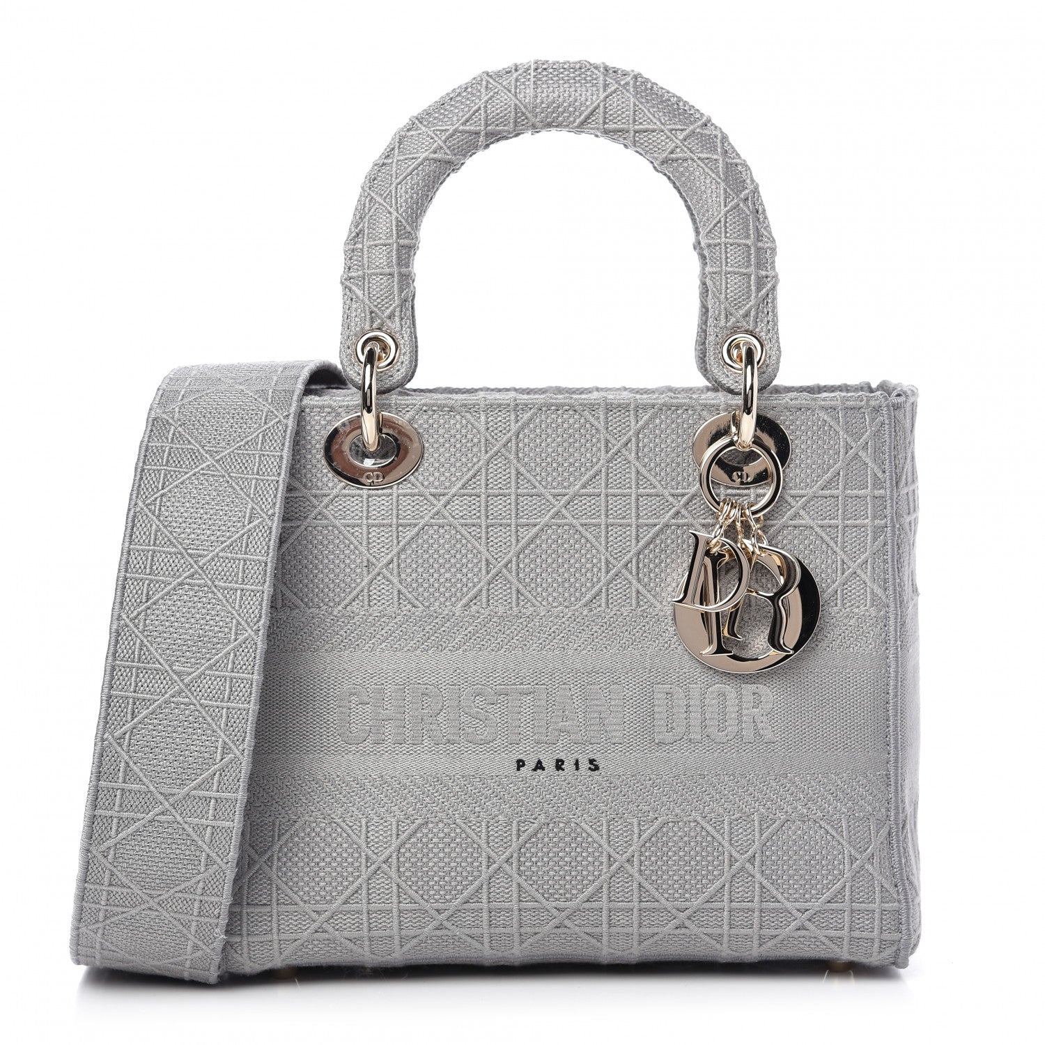 Christian Dior Canvas Embroidered Cannage Medium Lady D-Lite Gray 1 of 8
