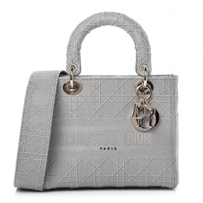 Christian Dior Canvas Embroidered Cannage Medium Lady D-Lite Gray 1 of 8