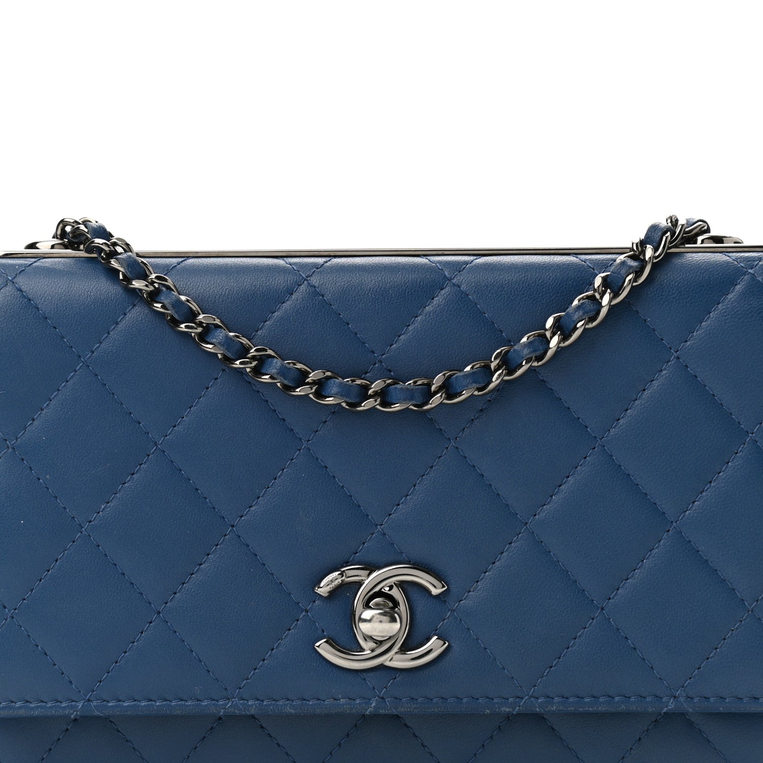 Chanel Lambskin Quilted Trendy CC Wallet On Chain WOC Blue 9 of 12