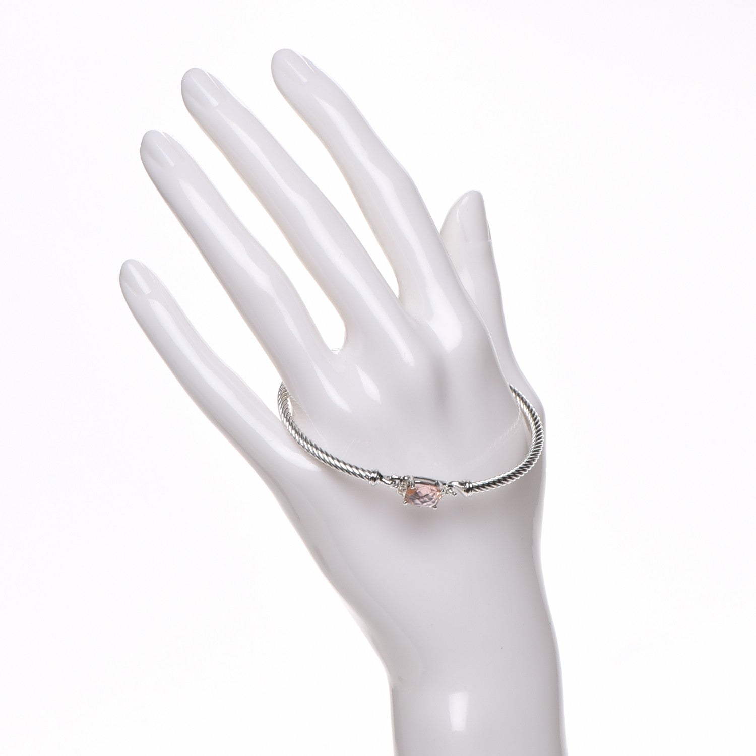 David Yurman Sterling Silver Diamond Morganite 3mm Petite Wheaton Bracelet 2 of 6
