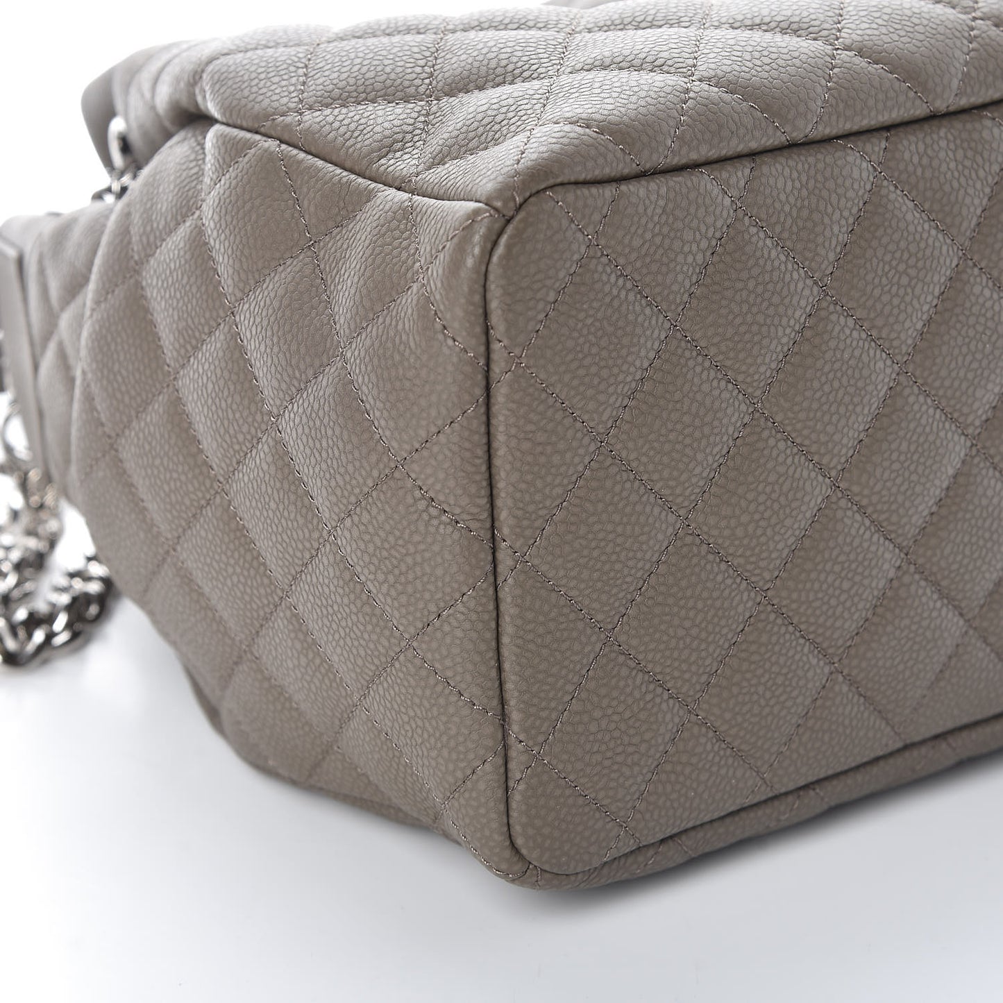 Grained Calfskin Quilted Small Chain Bucket Bag Khaki