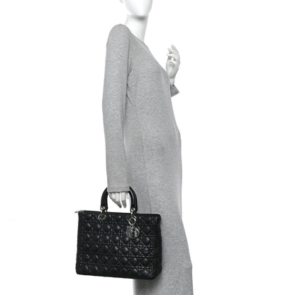 Christian Dior Lambskin Cannage Large Lady Dior Black 2 of 11