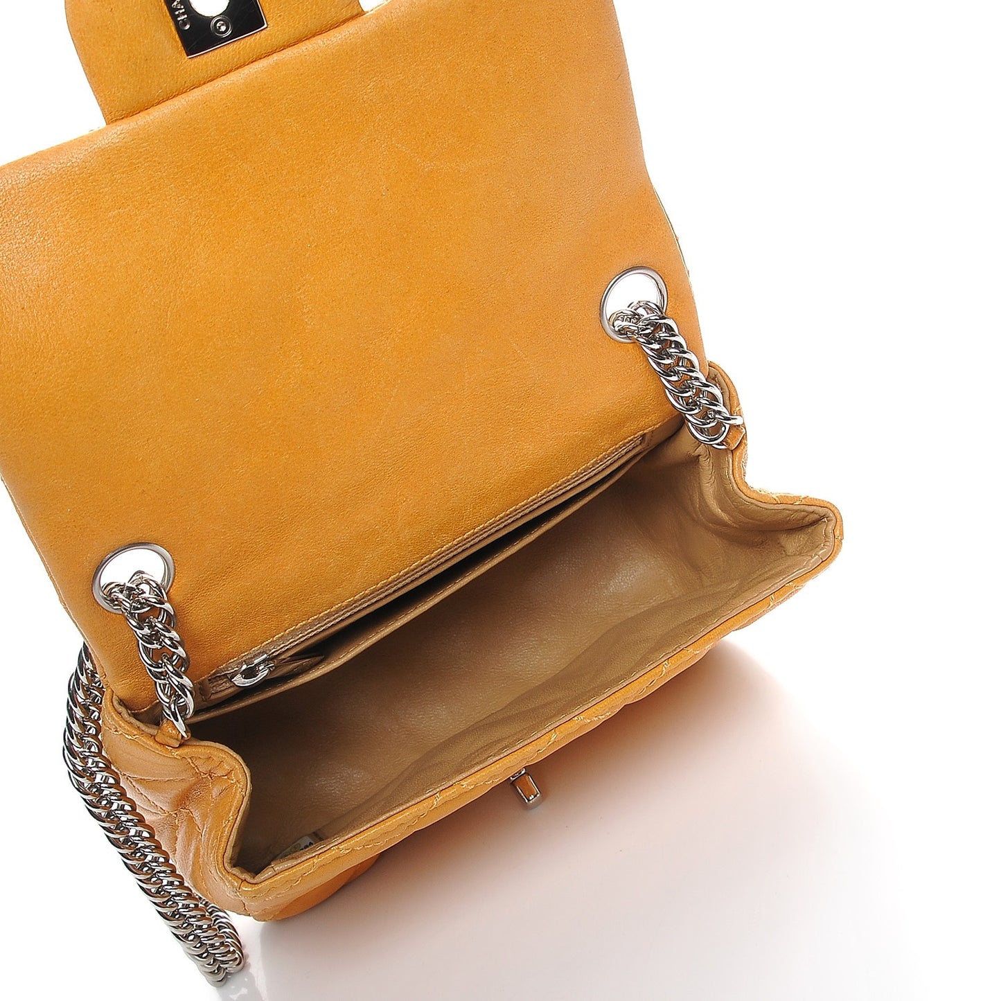 Glazed Lambskin Quilted Mini Bijoux Chain Square Flap Mango