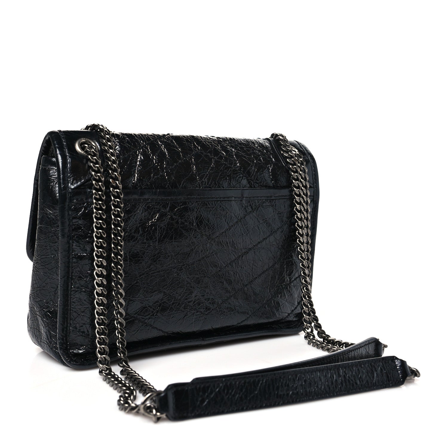 Saint Laurent Crinkled Calfskin Matelasse Monogram Baby Niki Chain Satchel Black 3 of 10